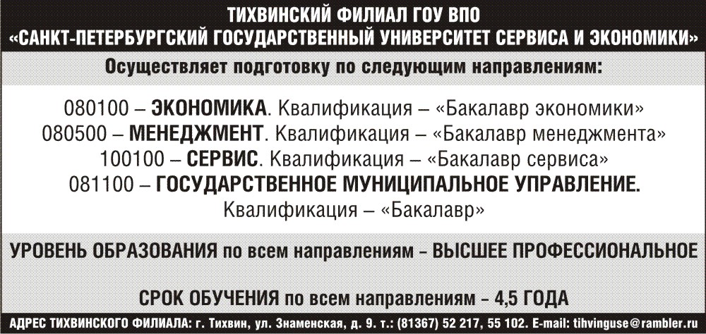 Тихвинский филиал ГОУ ВПО СПб ГУ Сервиса и Экономики
